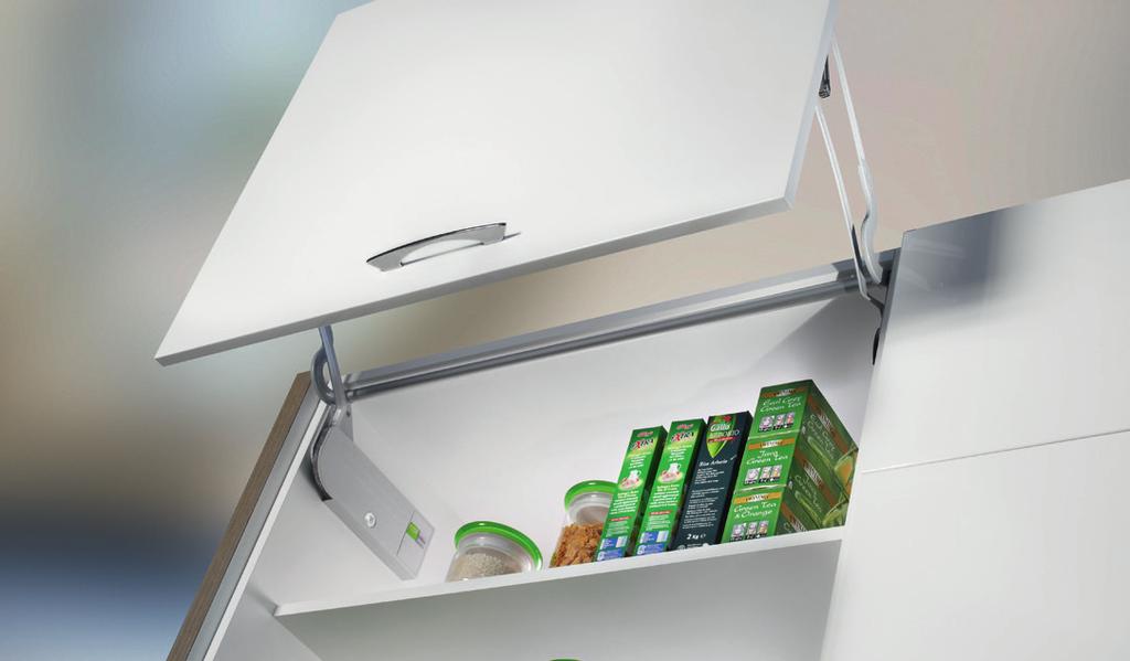 AeroLoft Opening System Compact & non-invasive Easy mounting on the cabinet and rapid fixing on the door with a click and without hinges Damper included for a