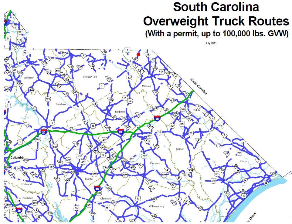 Figure 6. South Carolina Overweight Truck Routes Map 1.
