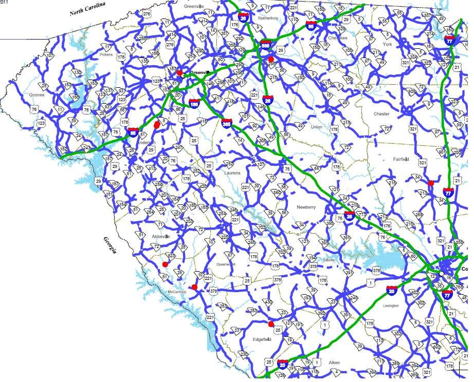 Figure 9. South Carolina Overweight Truck Routes Map 4.