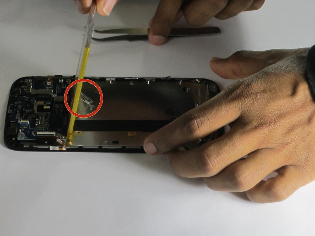 battery by turning pink or red. Step 10 Lifting. Begin by lifting the battery from the phone frame.
