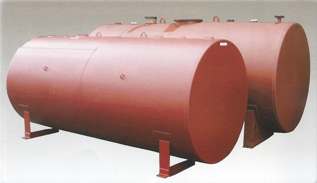 Aboveground Tanks Horizontal Single Wall Constructed to UL 142 standards Material thickness range from 12 gauge to 3/8 One year manufacturers limited warranty Subjected to 3-5 PSI factory air test