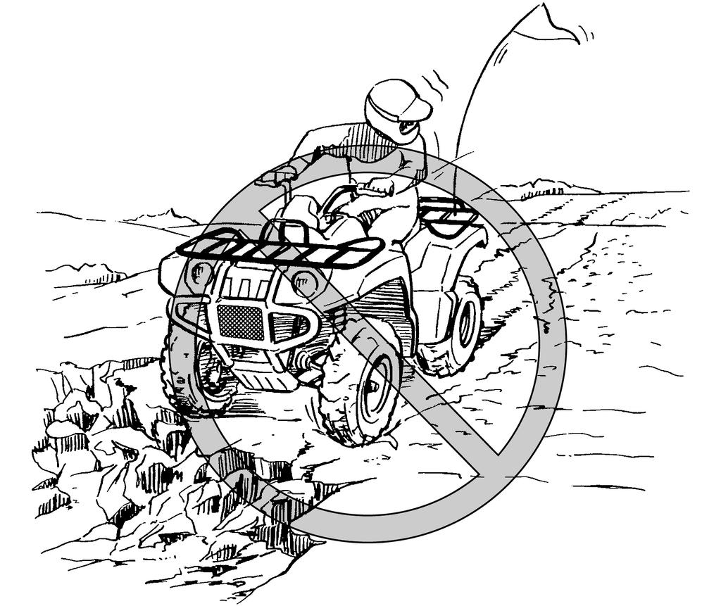 The ATV could go out of control if you do not have enough time to react to hidden rocks, bumps, or holes. Go slowly and be extra careful when operating on unfamiliar terrain.