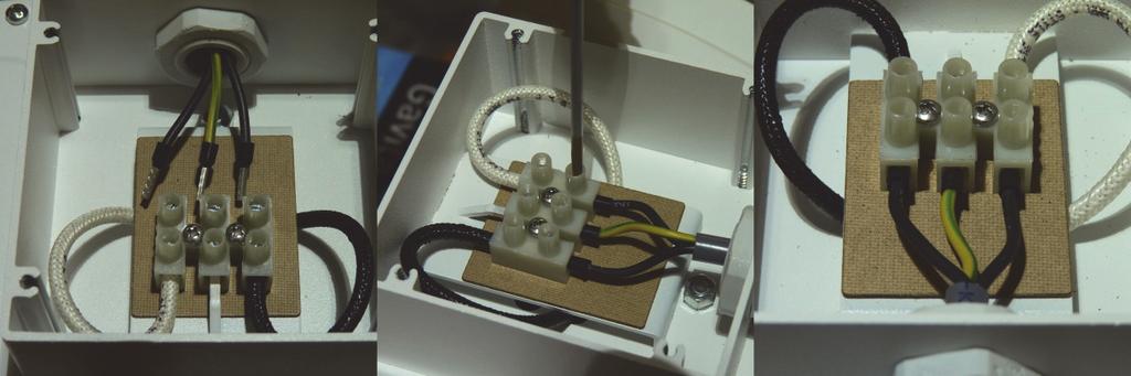 The white terminal wire is connected to the center contact op the lamp holder, the black terminal wire is connected to its thread.