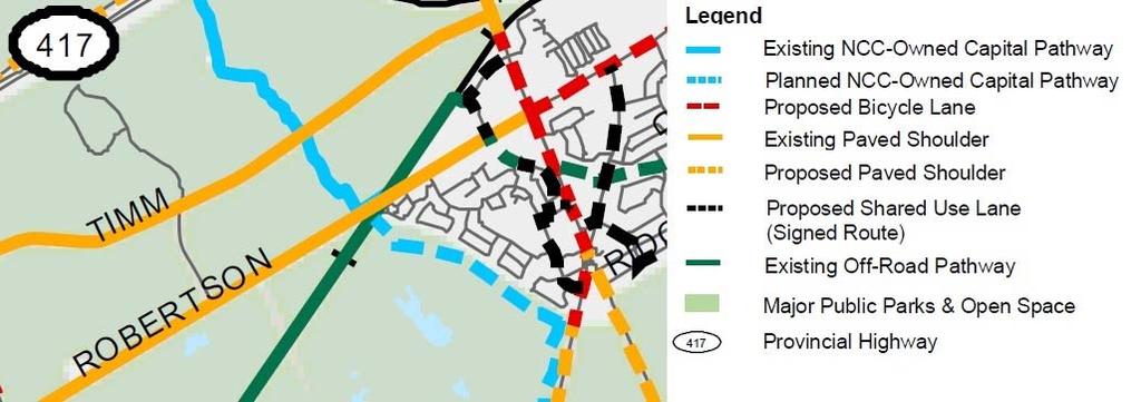 Figure 3 illustrates the existing cycling facilities within the study area as per the City of Ottawa s Cycling Plan.
