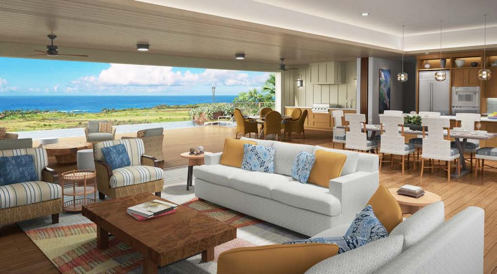Artist Rendering Great Room Kukui ula Realty Group, LLC. Preliminary designs, dimensions, renderings & specifications are not final and are subject to change.