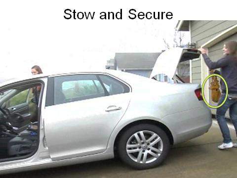 Believe it or not, parents really like it when you put things in where they won t be a problem for other family members. Slide 7 Stow and Secure Stowing your gear in the trunk serves several purposes.