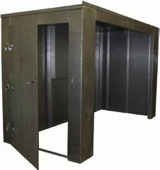 Wenzco Supplies Steel Blast Rooms Includes: Heavy duty 14 gauge constructed steel walls, roof, hinged entry door (placement can be at either end of the room), connection for duct work and air inlet
