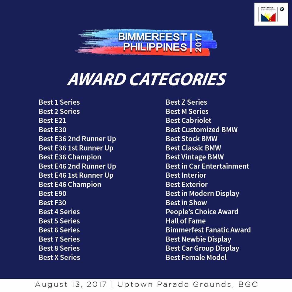 #6 TONS OF AWARDS Car enthusiast did not compromise what they have to offer, and officials from BIMMERFEST 2017 did not concede the bumps and dents with these promising categories, and award giving