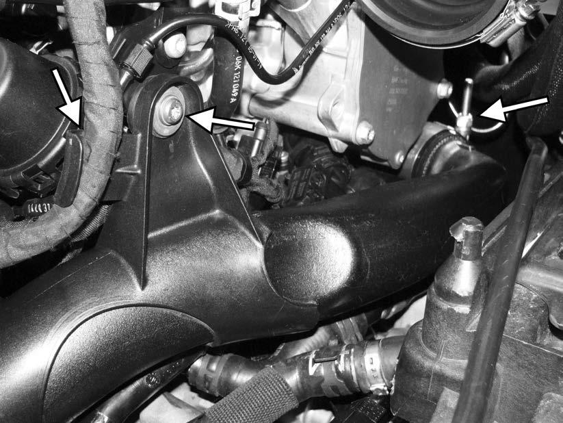 105) Reinstall the factory turbo outlet pipe. Install the factory T30 screw holding the pipe to the engine.