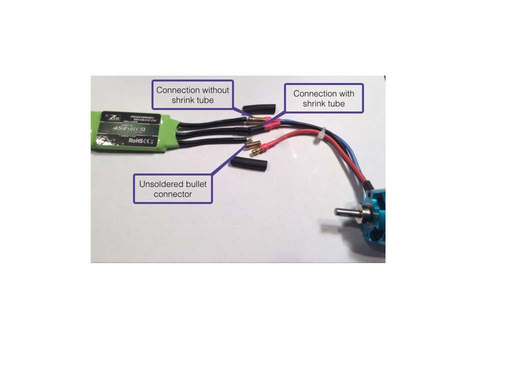 Figure 4 Bullet connectors can be used to connect the output of the ESC to the input of the motor.
