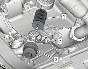 Coat the o-ring with new, clean engine oil. TIP: The 1.6L diesel engine uses a special high-performance oil filter. Use only the specified oil filter. Install the filter cap.