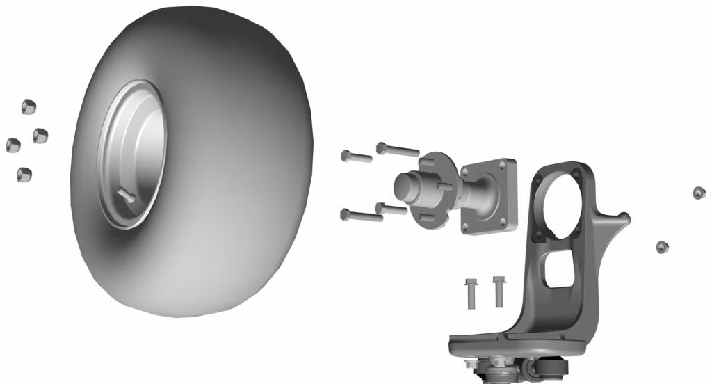 Figure. Lug nuts. Bolts. Wheel. Castor fork. Wheel spindle assembly 6. Castor fork lift point. Remove the bolts and nuts securing the wheel spindle assembly to the castor fork (Figure ).