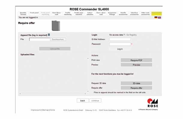 ROSE Product configurator Once configured, the user can decide whether - the documentation can be printed for hand out, - he will