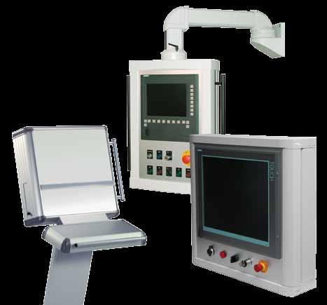 Operating and display enclosures, suspension systems Human - Machine - Interfaces, HMIs, are used for machine operation.