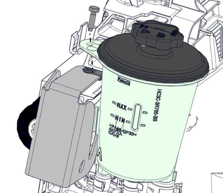 Figure 4 Power steering reservoir relocation Slide the power steering fluid reservoir into the bracket and secure