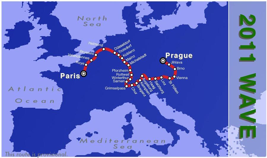 ROUTEPLAN In September 2011, the WAVE will cross eight European countries in 15 days. The tour will start in Paris and finish in Prague.