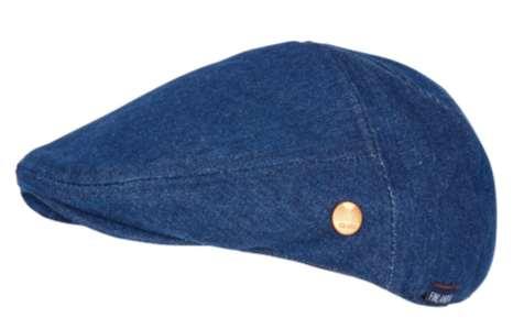 38 F862 FLAT CAP FOR BARTENDERS FV Blue 100% cotton denim flat cap with soft peak.