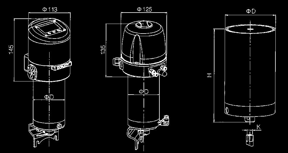 Pneumatic Actuator Actuator + locator Pneumatic actuator + valve positioner Pneumatic actuator + C-TOP Pneumatic actuator Stainless Steel Pneumatic Actuator Air consumption (ml per cycle) Size D H K