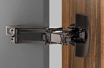 Fast assembly concealed hinge without self closing feature Sensys 8687 in obsidian black, zero protrusion hinge 165 opening angle Hett CAD Hinge with clip on installation without self closing feature
