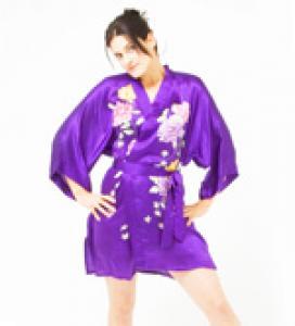 Thigh ength ilk Kimono with Hand Painted Design - CWN-HPKT atin Kimono with