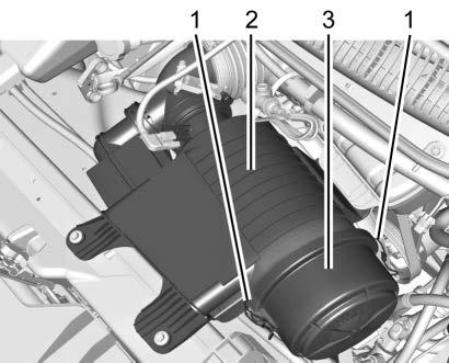 5. Install the top cover by sliding it into position on the housing base, and secure using eight screws. 6.0L V8 Engine 1. Retaining Clips 2. Housing Base 3.