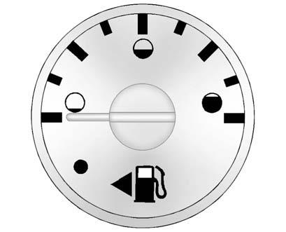 Instruments and Controls 5-13 Fuel Gauge Metric The fuel gauge, when the ignition is on, indicates how much fuel is left in the vehicle fuel tank.