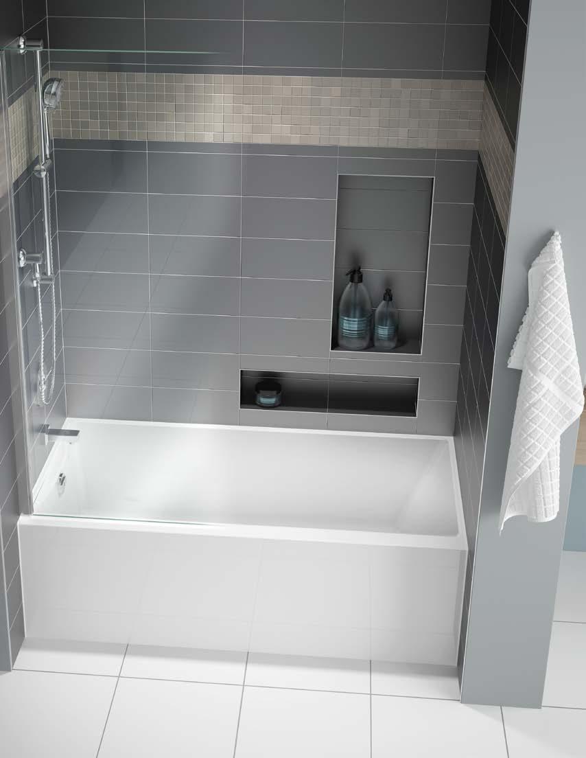 new alcove style tubs Features truly unique slim design integrated one piece skirt and tub alcove style Acrylic bathtub Patent pending design IAPMO and cupc certified compatible with FLEURCO SLIDEON