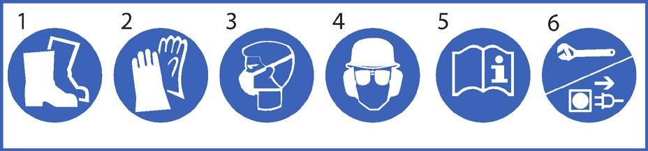 1.2 Signs on the machine Safety sign 1 Wear safety shoes 3 Wear a breathing mask 5 Read the