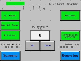 Numeric Keypad SPUTTER CONTROL (If Equipped) Buttons change color to indicate current state: GREEN = ON, RED = OFF The DC Power on/off can be controlled on this screen.