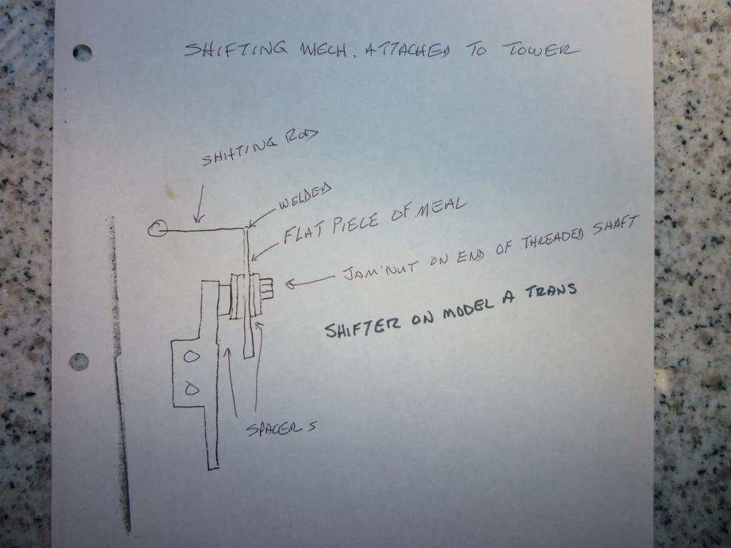 Shown here is a sketch of the Ryan shifter that mounts to the left side top of the transmission tower that is normally supplied with a Ryan