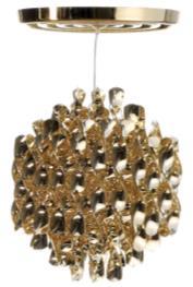 Ø48 cm (18.9 ) / H: 115 cm (45.3 ) Hanging lamp with one cluster of gold spirals suspended in nylon strings. Gilded ceiling plate (incl). 220V (110V) E27 (E26) max. 100W Art.no.