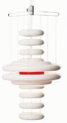 Ø48 cm (18.9 ) / H: 180 cm (70.9 ) Hanging lamp with two clusters of coloured spirals suspended in nylon strings. White ceiling plate (incl.) 220V (110V) E27 (E26) max. 2 x 100W Art.no.