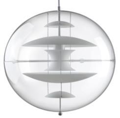 Ø40 cm (15.8") Ø50 cm (19.7") Pendant made of transparent acrylic. Five reflectors in opal white glass. suspended by three steel chains Chrome ceiling canopy and Megaman engergy saving bulb (incl.