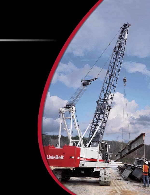 Lattice Boom Crawler Crane 50-ton (50 mt) 50 tons (50 mt) at an 11' (3.35 m) radius 16,800 lbs (7 620 kg) clam & drag ratings with 70' (21.34 m) of boom 140' (42.
