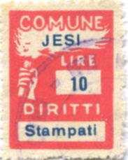 Iesi or Jesi, Ancona 1 st Type Stampati 18.5 x 25.5 mm P11 10 Lire red 2.