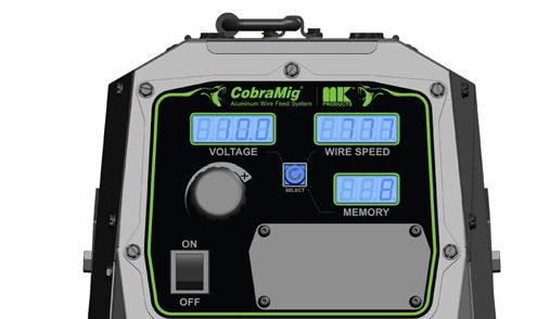 Operation Mode There are 3 operational values on your CobraMig300 User Interface: Voltage: Is a reference voltage value from 0-10 (Actual voltage will display while welding) Wire Speed: Wire speed