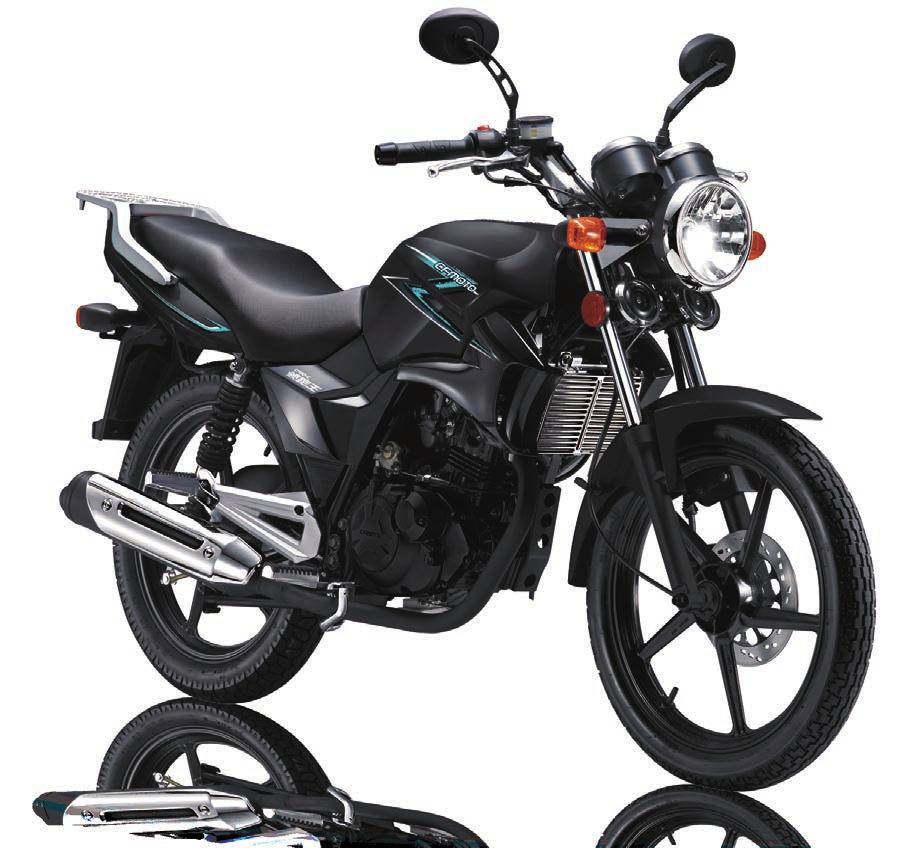 150cc 4 Stroke engine Aggressive sports styling Pillion seating and foot pegs Gear position indicator on the dash Low 760mm seat height Front disc brakes, rear drum Fuel tank, helmet and