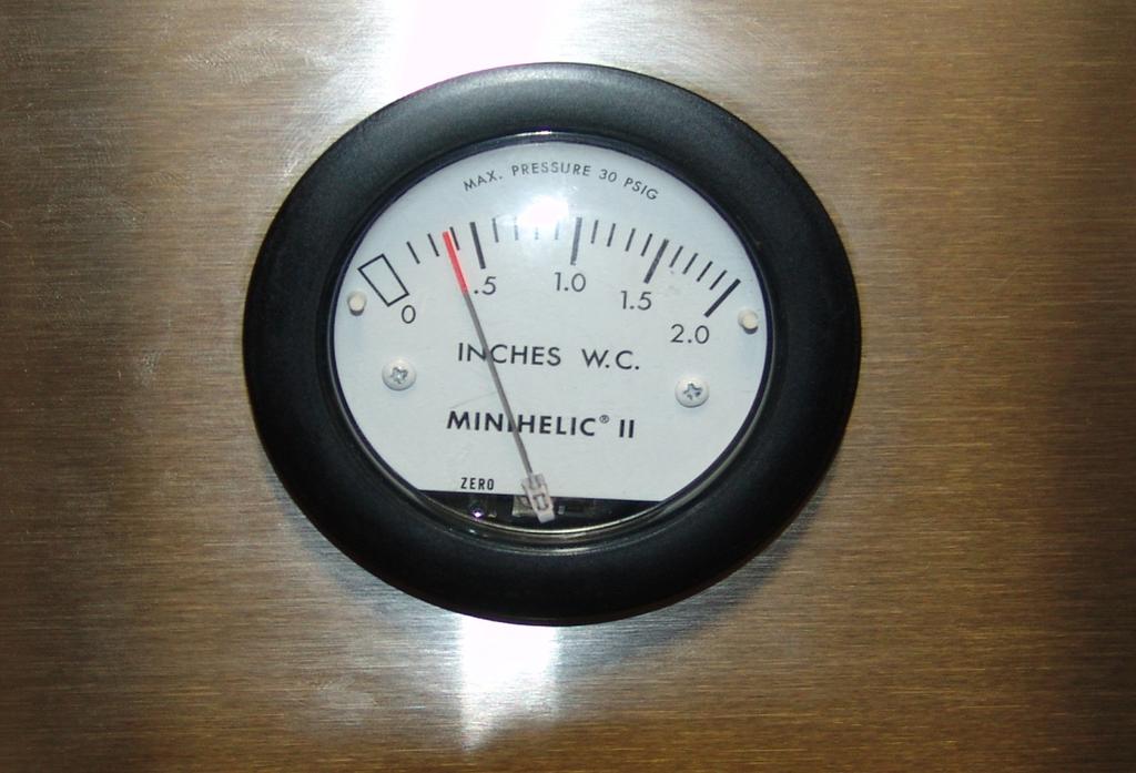 Operation: Upon turning the unit on, the pressure gauge will read 0.38 As depicted in the picture below. This is a differential pressure gauge.
