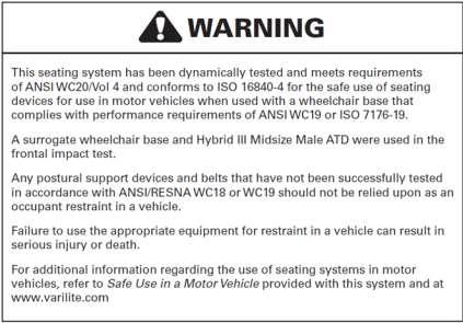 ith ISO 16840-4 for safe use of seating devices in motor vehicles w hen