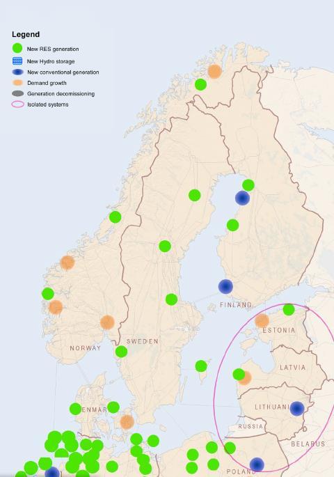From TYNDP 2012: Drivers for grid development towards 2020 Increased market integration within Nordic area and towards Baltics