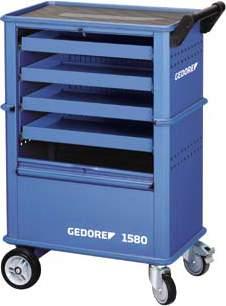 Workshop Equipment 1580 Tool trolley with 4 drawers 330 kg Body: Dimensions: H 930 x W 625 x D 400 mm Double sided metal shutters to secure the whole internal space Working platform with ABS top With