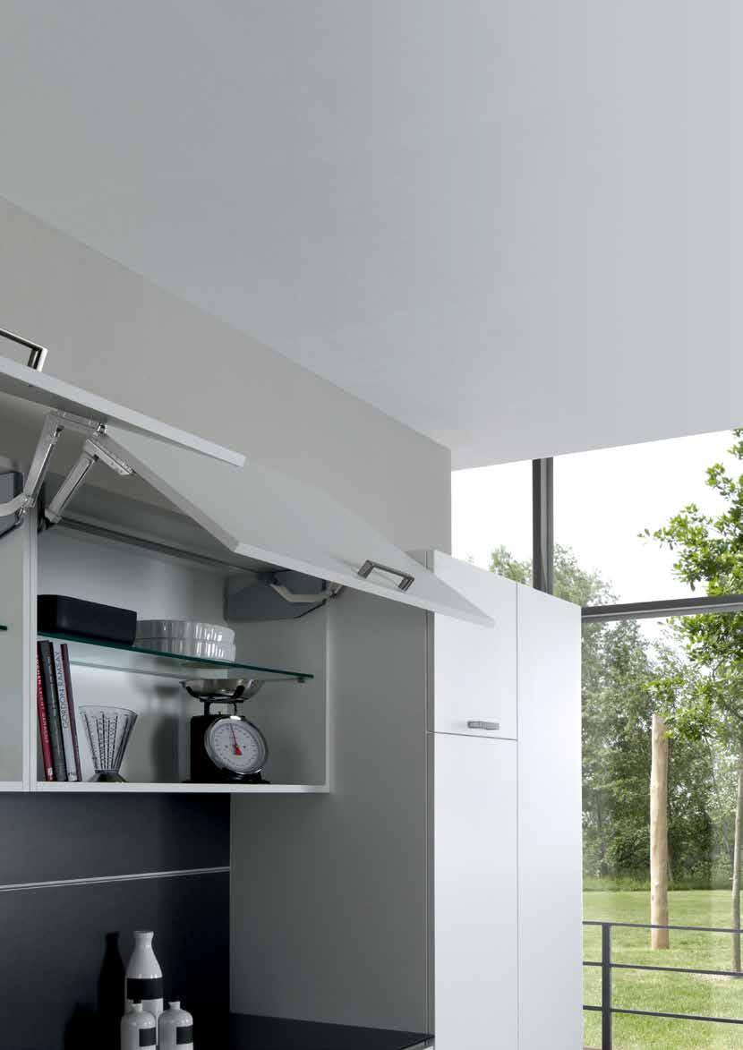 Free swing elegant motion in the room > > Swivels around cornice profiles and top-mounted lights > > Extremely suitable for large flaps > > Cabinet contents are easy to