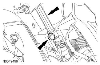 56. NOTICE: Do not allow the steering wheel to rotate while the steering column intermediate shaft is disconnected or damage to the clockspring can result.