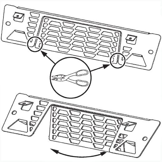 Retain the hardware (B) for use later. B B Front View 6. Remove the central part of the new grille (19): a.
