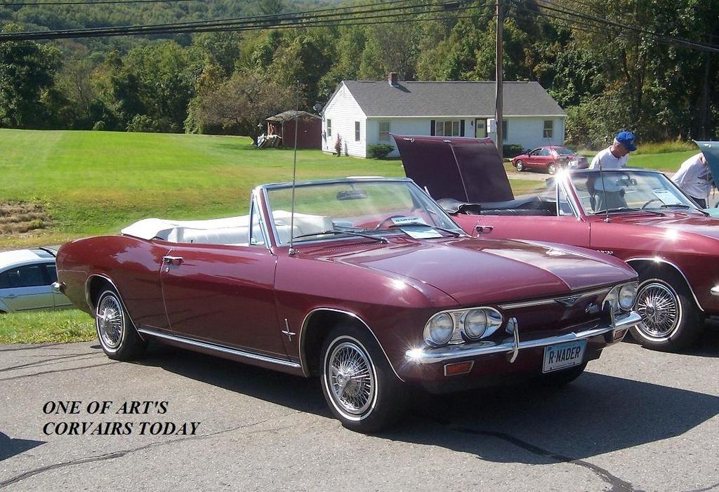 When I got out of school in June of 1963, I bought my first real Corvair, a new Spyder convertible, Honduras Maroon, black interior, white top; beautiful car.
