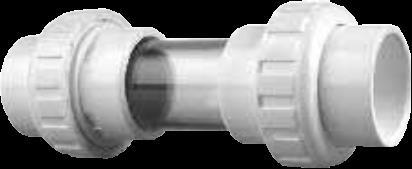 INLINE SIGHT GLASS Size: 1 1/2" - 3" Material: PVC- clear 0-Rings: EPDM FEATURES: Fully unionized