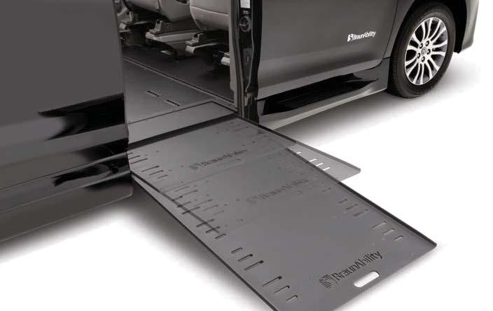 Foldout ramps easily deploy onto a curb for greater parking flexibility.