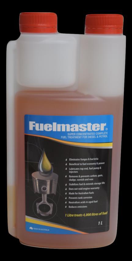 P a g e 6 Fuelmaster SUPER CONCENTRATED COMPLETE FUEL TREATMENT FOR DIESEL & PETROL PROPERTIES Appearance : coloured mobile liquid ph : neutral Specific gravity : approx. 1.