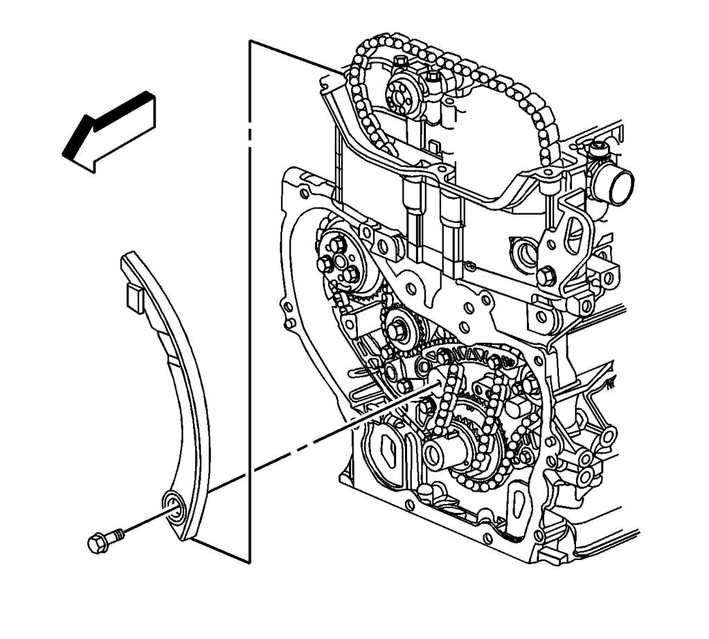 10. Remove the timing chain tensioner guide bolt and guide. http://dh.identifix.