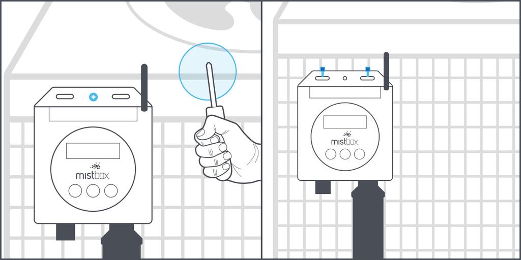 4. Attaching Mistbox to Your AC Unit Confirm that the serial number sticker and magnet have been removed from the back of the control unit. See the illustration to the right to note placement.